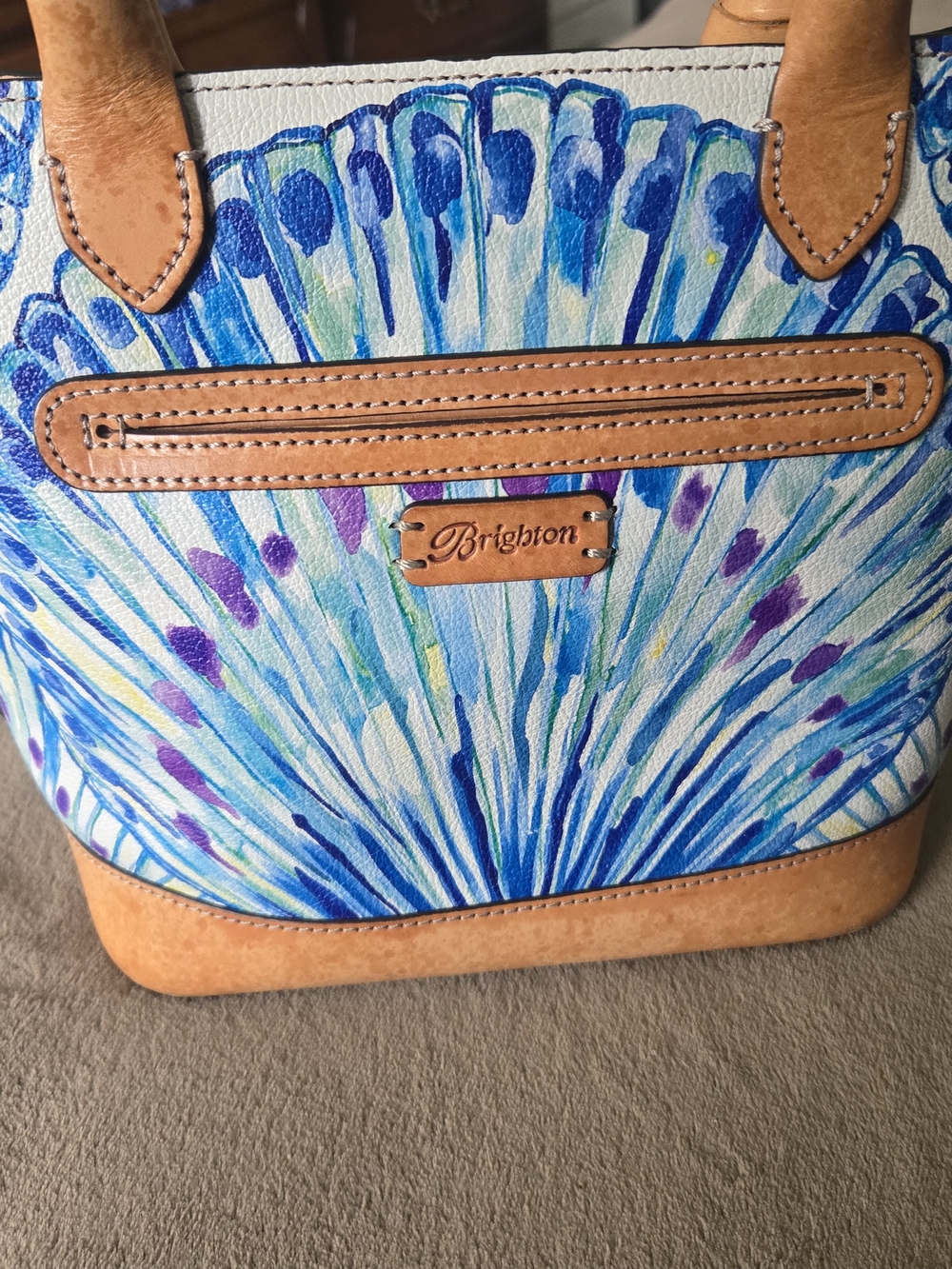 Brighton Blue and Tan Floral Burst Canvas Tote